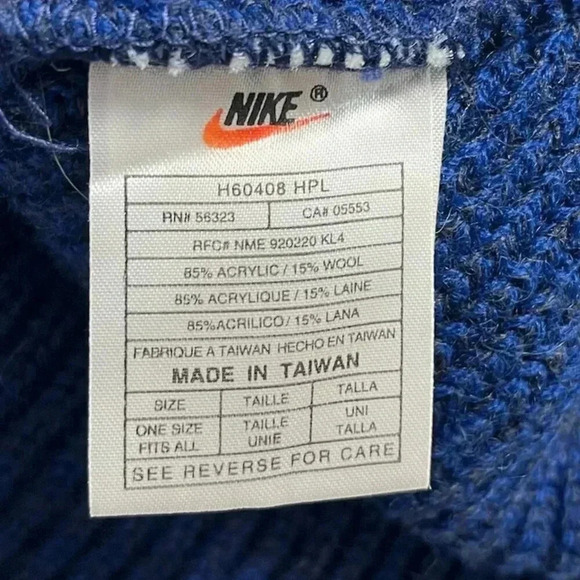 Vintage 90s White Tag Blue Nike Block Letter  Spellout Knit Beanie Hat Cap Toque - Picture 6 of 7